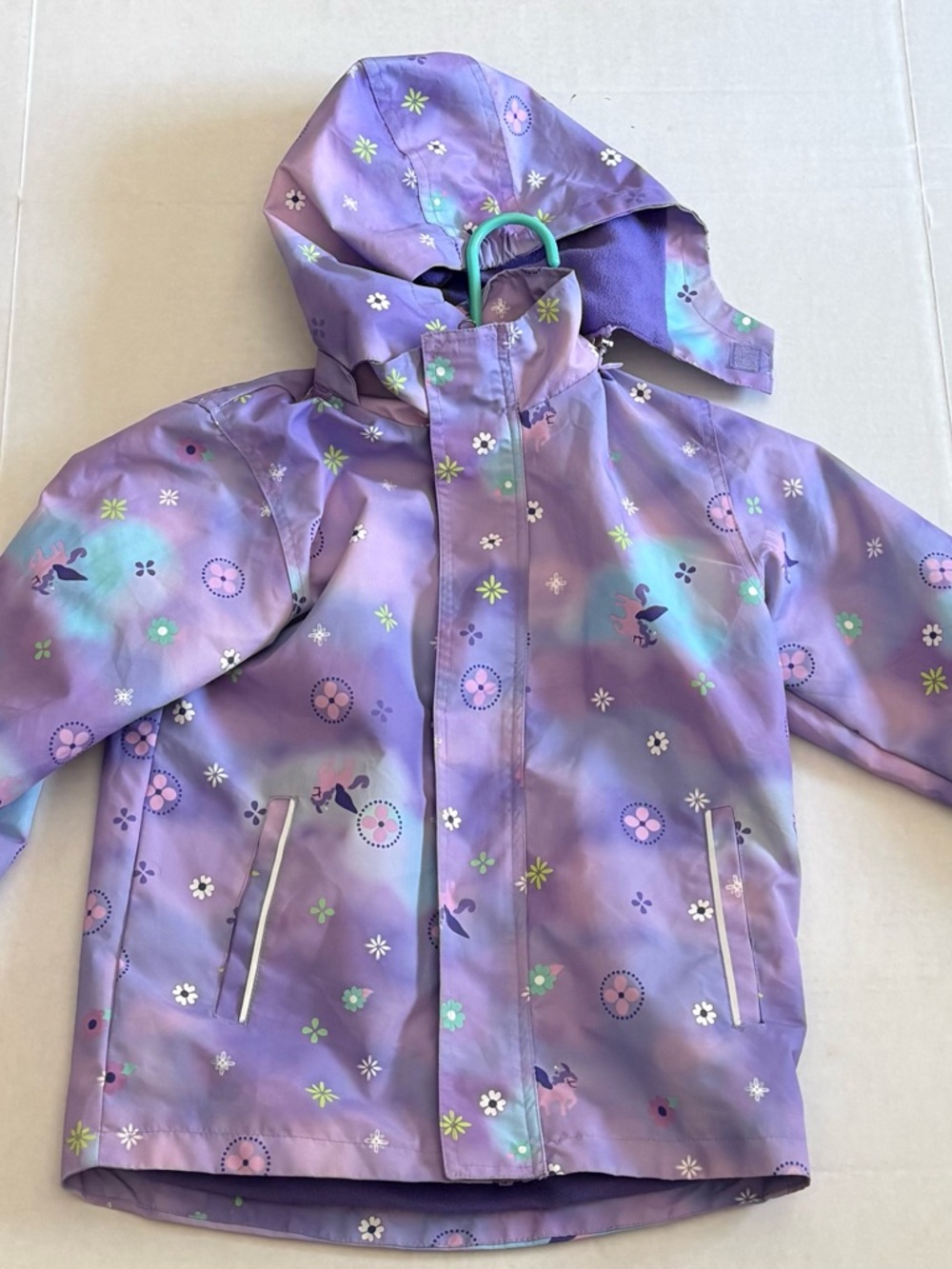 Kids' Purple Floral Hooded Rain Jacket
